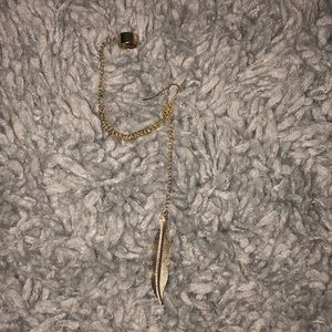 Feather earring with attached cuff